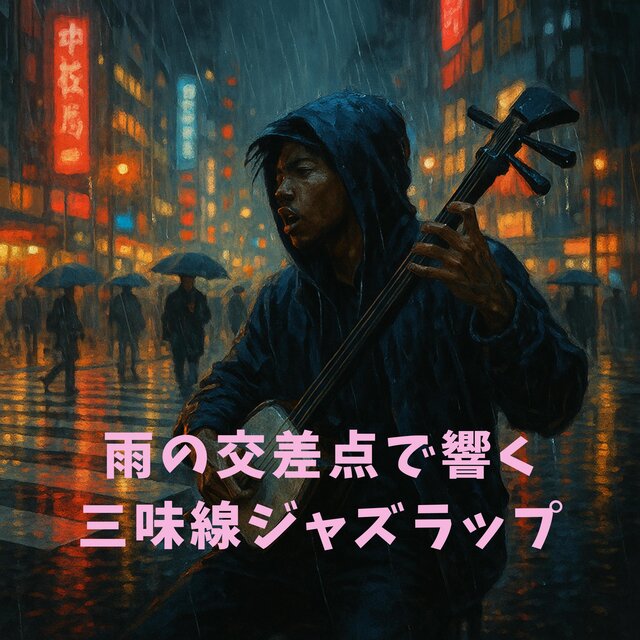 雨の交差点で響く三味線ジャズラップ