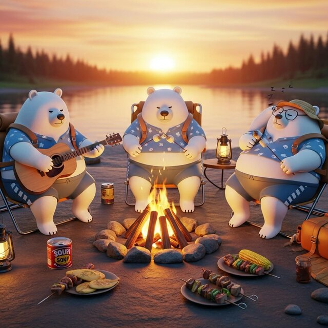 Sunset Campfire Bears