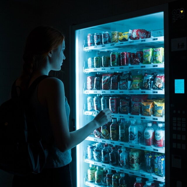 Enticed by the light of the vending machine