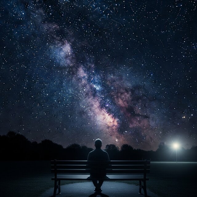 Stars above in the park at night