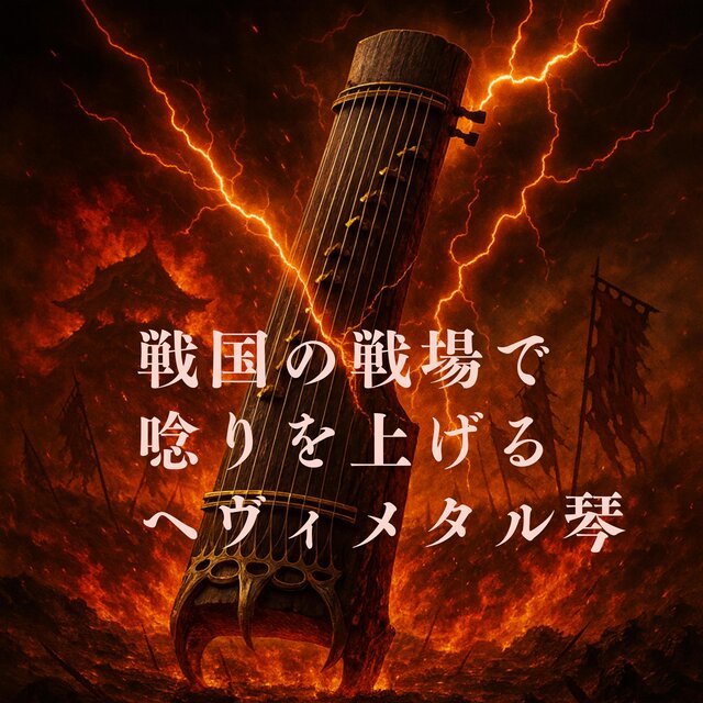 戦国の戦場で唸りを上げるヘヴィメタル琴