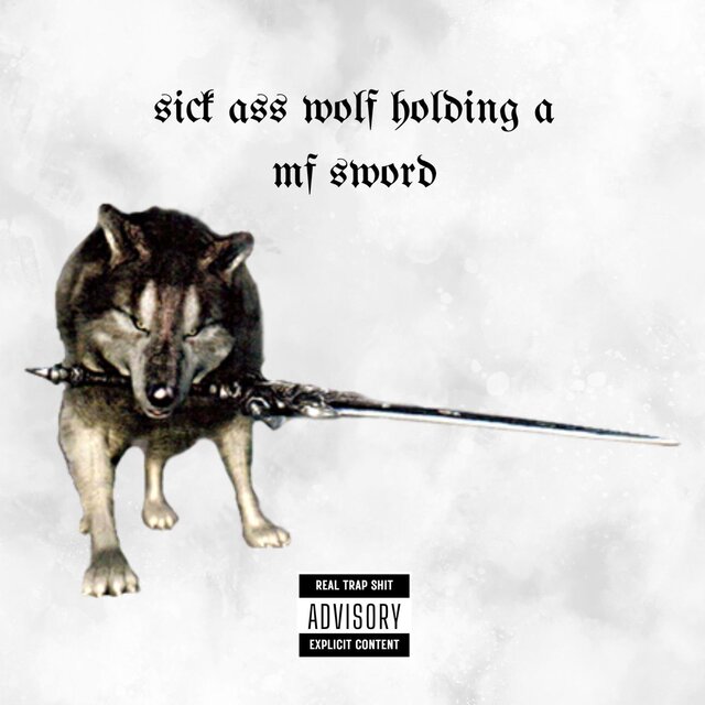 sick ass wolf holding a mf sword
