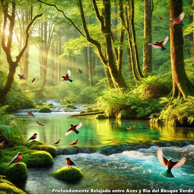 Profundamente Relajado entre Aves y Río del Bosque Verde