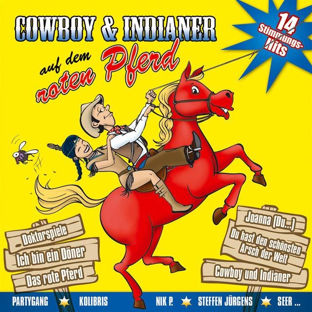 Cowboy und Indianer auf dem roten Pferd