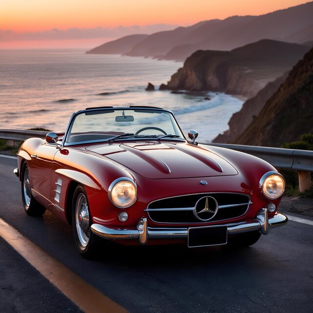 Red Convertible on the Pacific Coast
