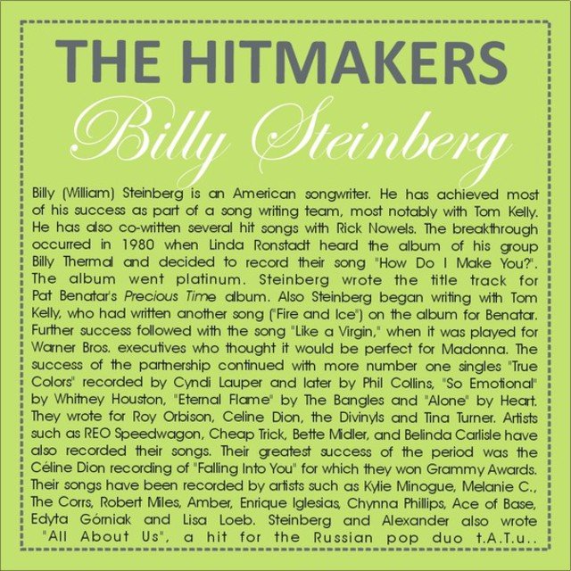 Tune Robbers Playing Hits Written by Billy Steinberg