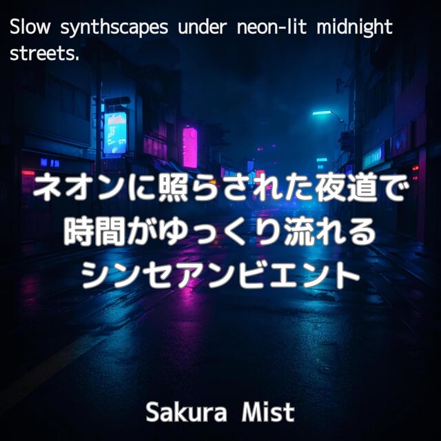 ネオンに照らされた夜道で時間がゆっくり流れるシンセアンビエント