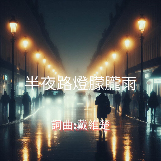半夜路燈朦朧雨