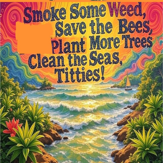 Smoke Some Weed, Save the Bees, Plant More Tees,  Clean the Seas, Titties!