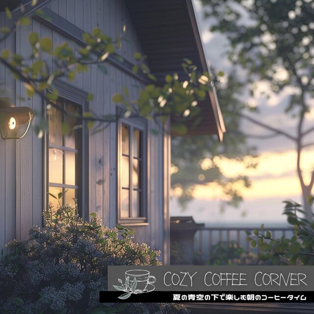 夏の青空の下で楽しむ朝のコーヒータイム