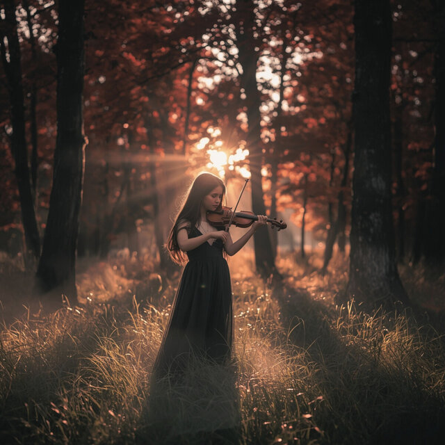 Sunset Violin Embrace