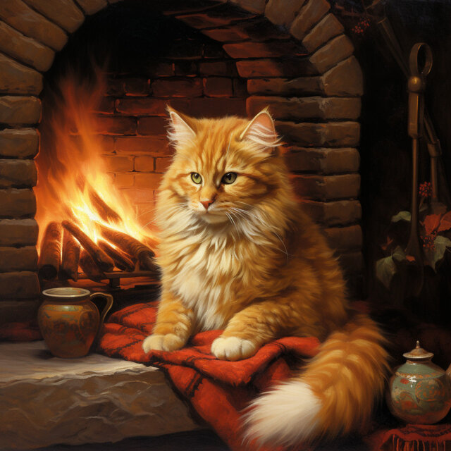 Retiro Junto A La Chimenea Para Gatos: Ambiente Suave De La Llama