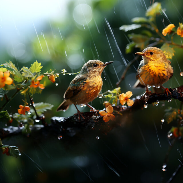La Lluvia De La Naturaleza Se Une Al Coro Del Canto De Los Pájaros