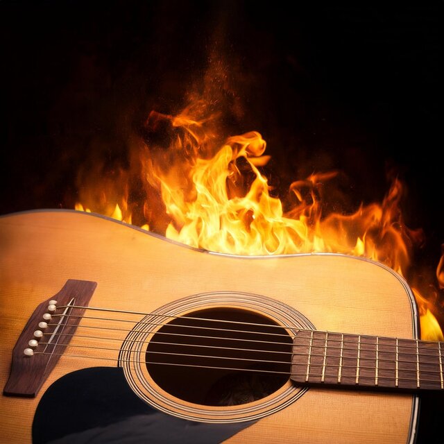 Ember Melodies: Relaxing Guitar Under the Flames