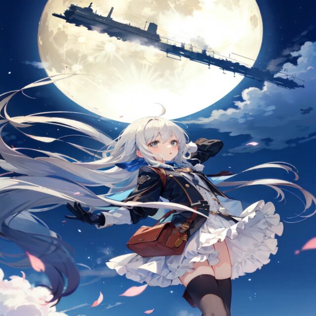 Galaxy Express flies through the moonlit night