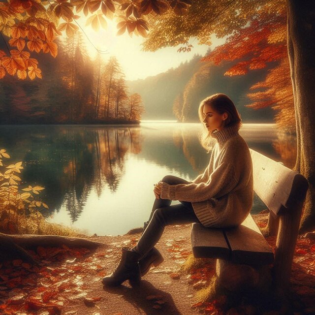 静かな湖畔で紅葉を眺めながら心落ち着くピアノBGM