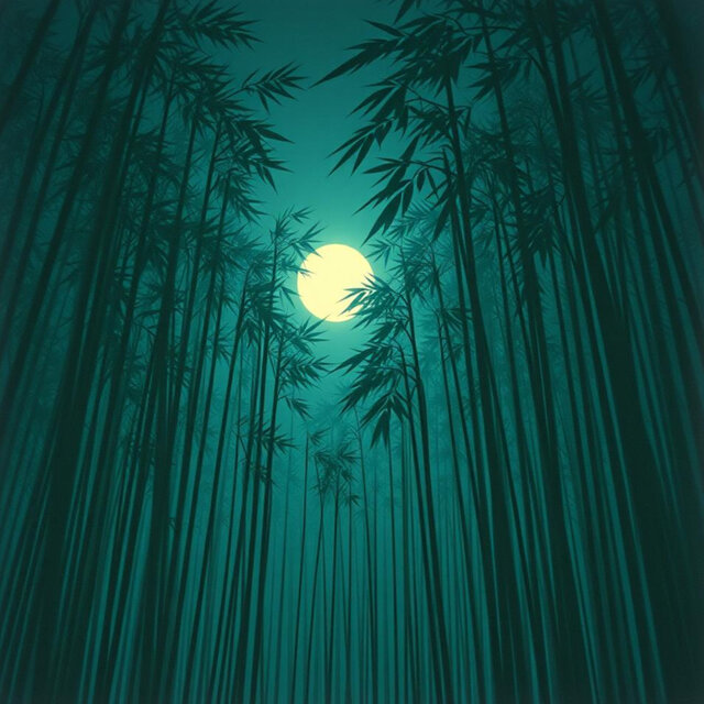 Bamboo Curtains in Moonlight Wind
