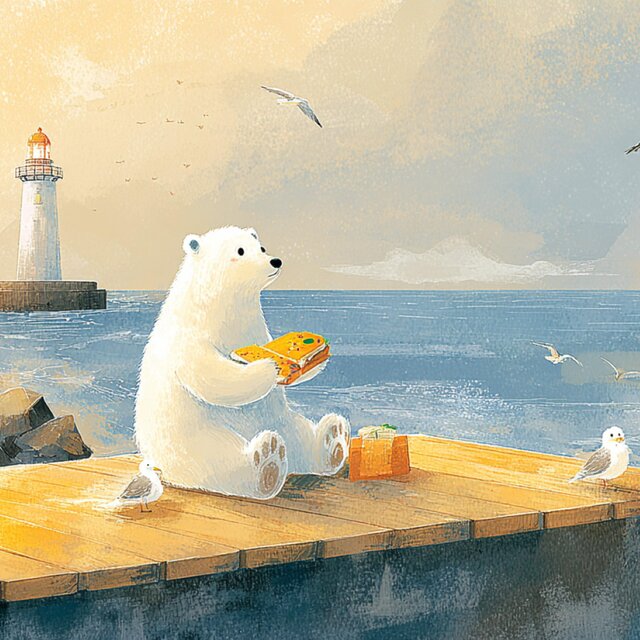 Polar Bear Watching Waves While Eating a Sandwich（chill BGM）