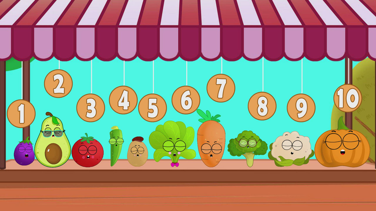 Ten Cute Veggies Jumping on the Shelf