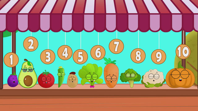 Ten Cute Veggies Jumping on the Shelf