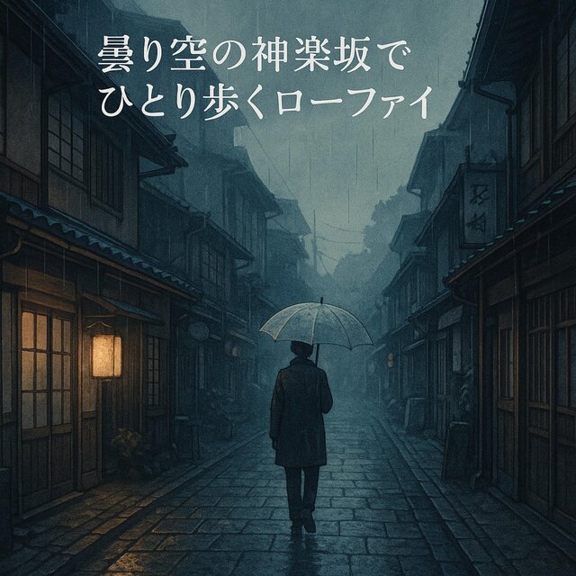曇り空の神楽坂でひとり歩くローファイ