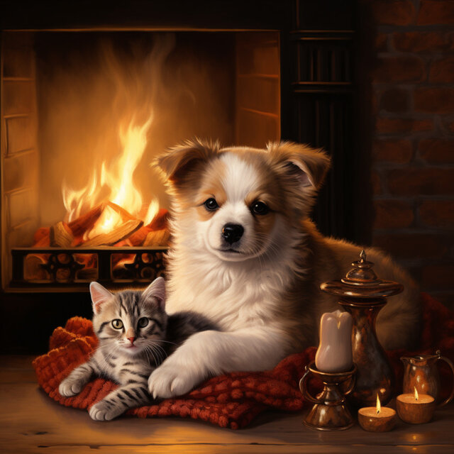 Armonía De Mascotas Junto A Las Brasas: Melodías Del Fuego