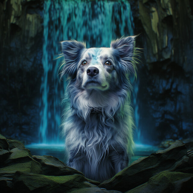 Canine Waterfall Harmonies: Aquatic Symphony