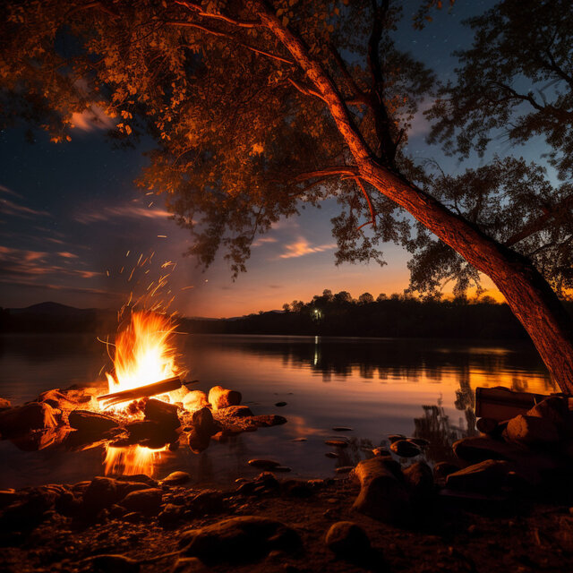 Sunset's Warm Embrace: Fireside Bliss
