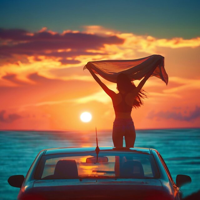 Driving into the Mediterranean Sunset