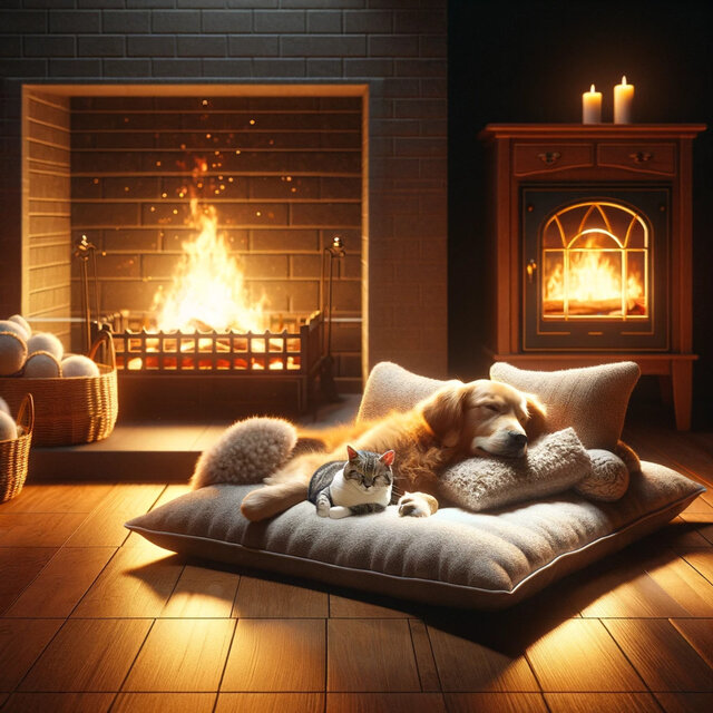 Pet's Fireside Retreat: Soothing Musical Warmth