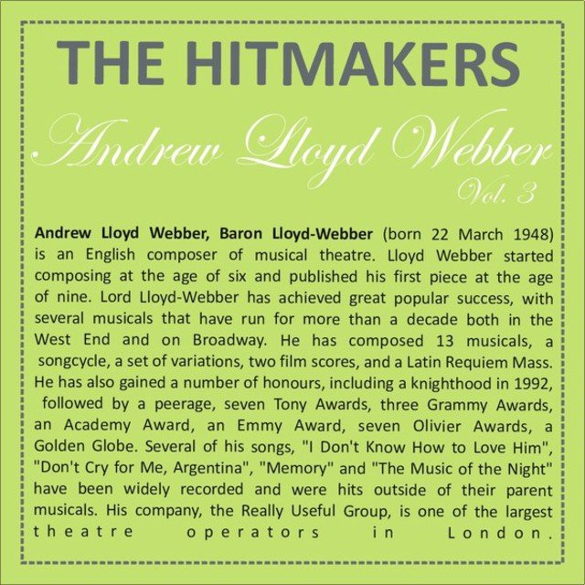 Tune Robbers Playing Hits Written by Andrew Lloyd Webber Vol. 3