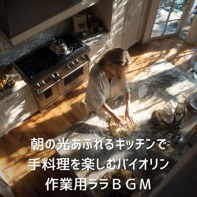 朝の光あふれるキッチンで手料理を楽しむバイオリン