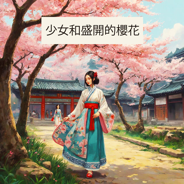 少女和盛開的櫻花
