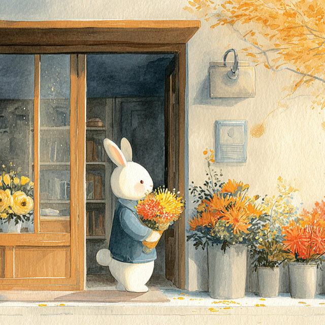 Rabbit Holding an Autumn Bouquet at the Flower Shop（chill BGM）
