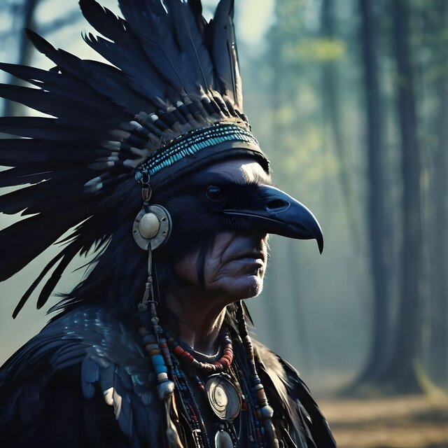 In A Trance A Crow-Headed Shaman
